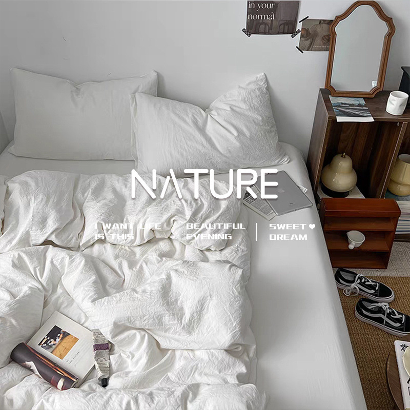 Posteljina od pamuka, četverodjelni set, Tie-Dye otisak, oprana pamuka, nordijski jednostavan stil, jednofarbni uzorak