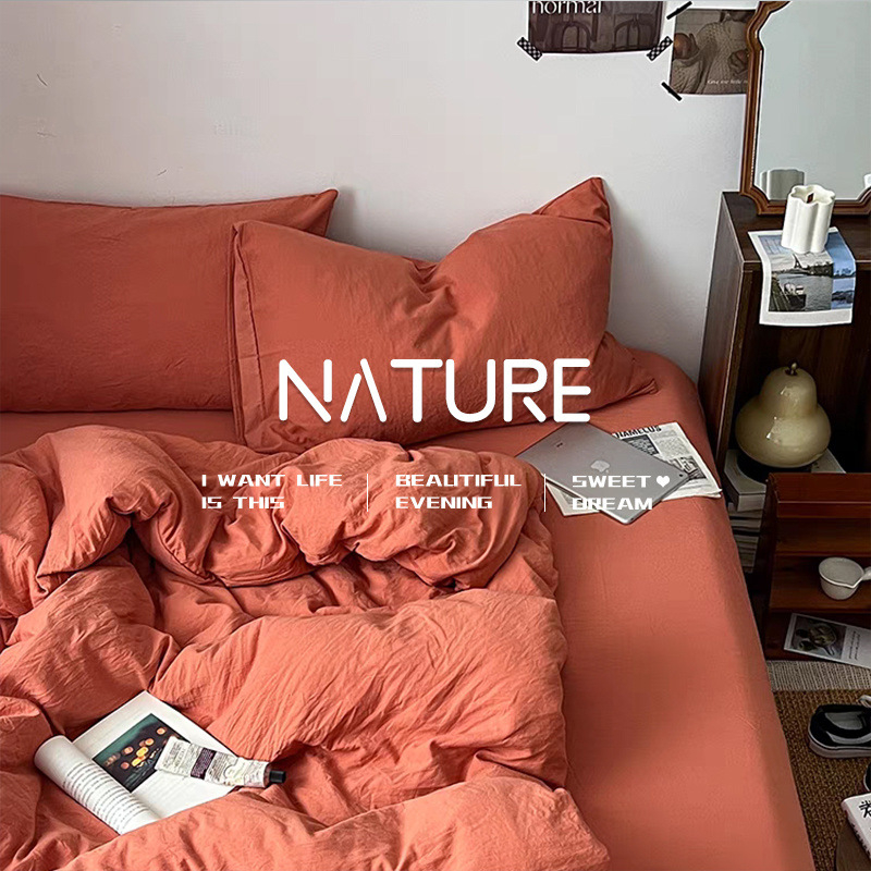 Posteljina od pamuka, četverodjelni set, Tie-Dye otisak, oprana pamuka, nordijski jednostavan stil, jednofarbni uzorak