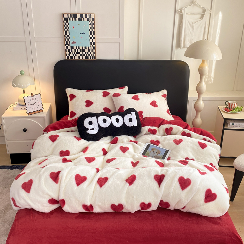 Četverodijelni set posteljine od pliša s kvadratnim uzorkom, zimski, 5000 g i više