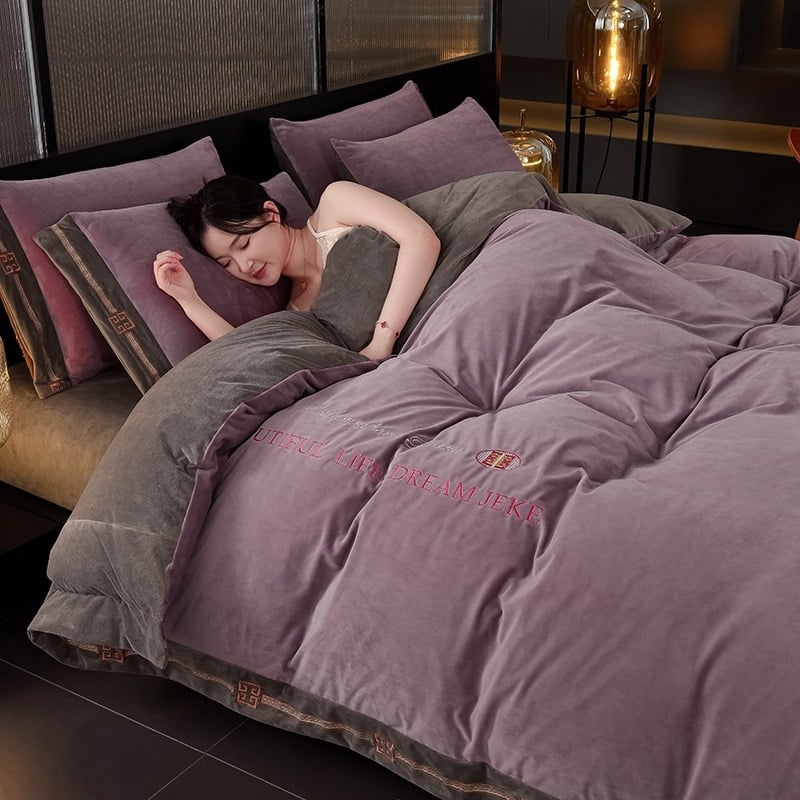 Milk Velvet õmmeldud neljaosaline voodipesukomplekt talveks, fleece pad, reaktiivne värvimine, nahasõbralik, kaasaegne minimalistlik stiil