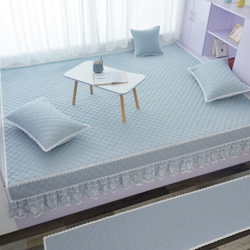 Pesemiseks valmis tatami voodi kate komplekt, ühevärviline, 100% puuvill, kviltitud, reaktiivse värvimisega