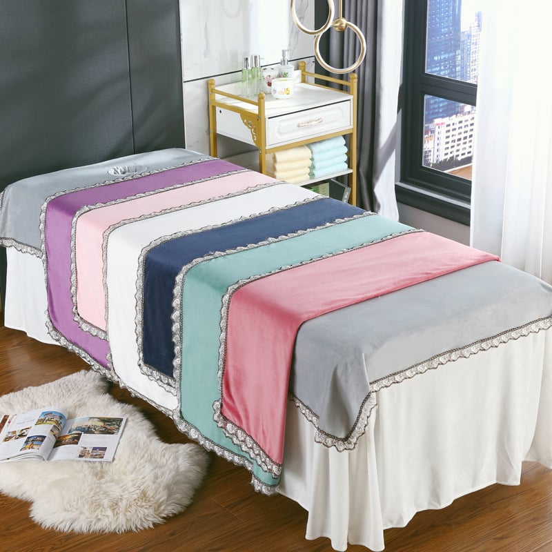 Kristallilise sametiga massaažilaudade voodilin ilusalongidele, korallflis massaažilaudade voodilin, paks ja soe; Kudumine Twill, Harjamine; Materjal Kristall-samet; Muster Ühekordne; Kaal <300 g; Trükkimine Reaktiivne