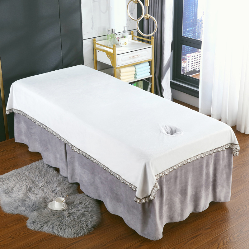 Kristallilise sametiga massaažilaudade voodilin ilusalongidele, korallflis massaažilaudade voodilin, paks ja soe; Kudumine Twill, Harjamine; Materjal Kristall-samet; Muster Ühekordne; Kaal <300 g; Trükkimine Reaktiivne