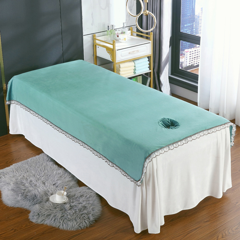 Kristallilise sametiga massaažilaudade voodilin ilusalongidele, korallflis massaažilaudade voodilin, paks ja soe; Kudumine Twill, Harjamine; Materjal Kristall-samet; Muster Ühekordne; Kaal <300 g; Trükkimine Reaktiivne