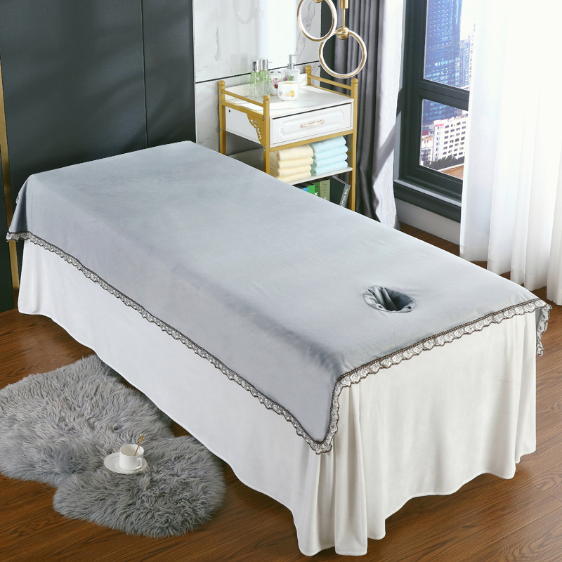 Kristallilise sametiga massaažilaudade voodilin ilusalongidele, korallflis massaažilaudade voodilin, paks ja soe; Kudumine Twill, Harjamine; Materjal Kristall-samet; Muster Ühekordne; Kaal <300 g; Trükkimine Reaktiivne