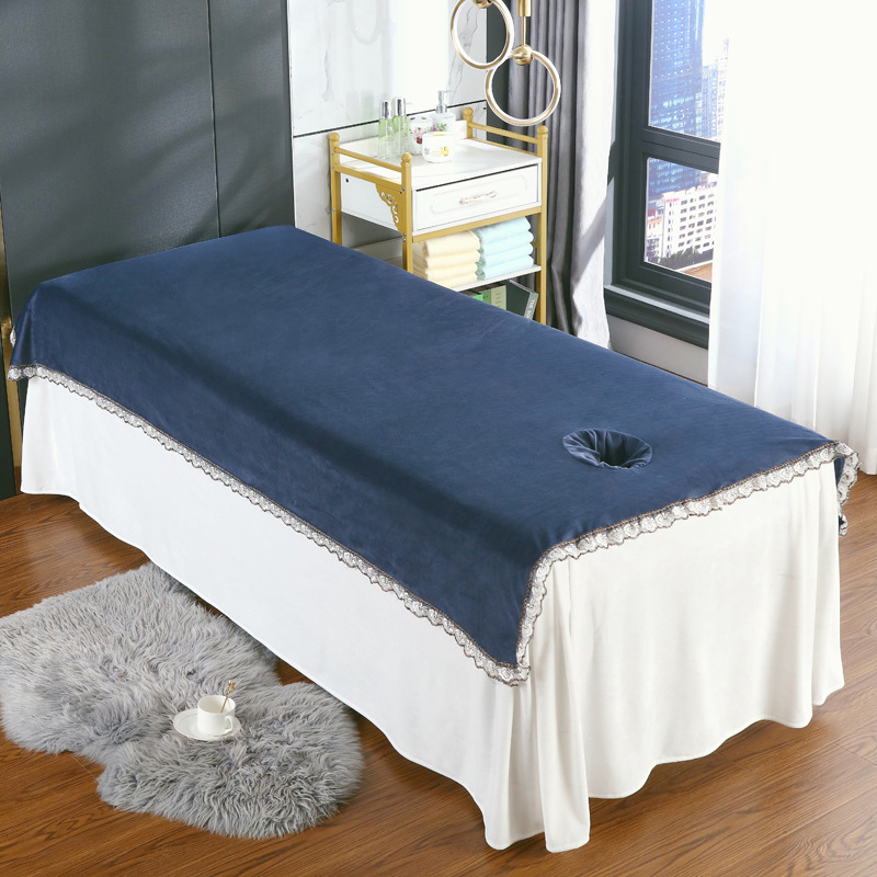 Kristallilise sametiga massaažilaudade voodilin ilusalongidele, korallflis massaažilaudade voodilin, paks ja soe; Kudumine Twill, Harjamine; Materjal Kristall-samet; Muster Ühekordne; Kaal <300 g; Trükkimine Reaktiivne