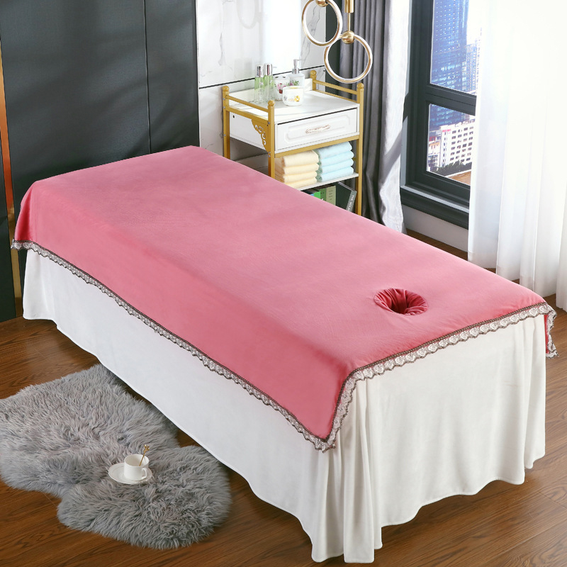 Kristallilise sametiga massaažilaudade voodilin ilusalongidele, korallflis massaažilaudade voodilin, paks ja soe; Kudumine Twill, Harjamine; Materjal Kristall-samet; Muster Ühekordne; Kaal <300 g; Trükkimine Reaktiivne