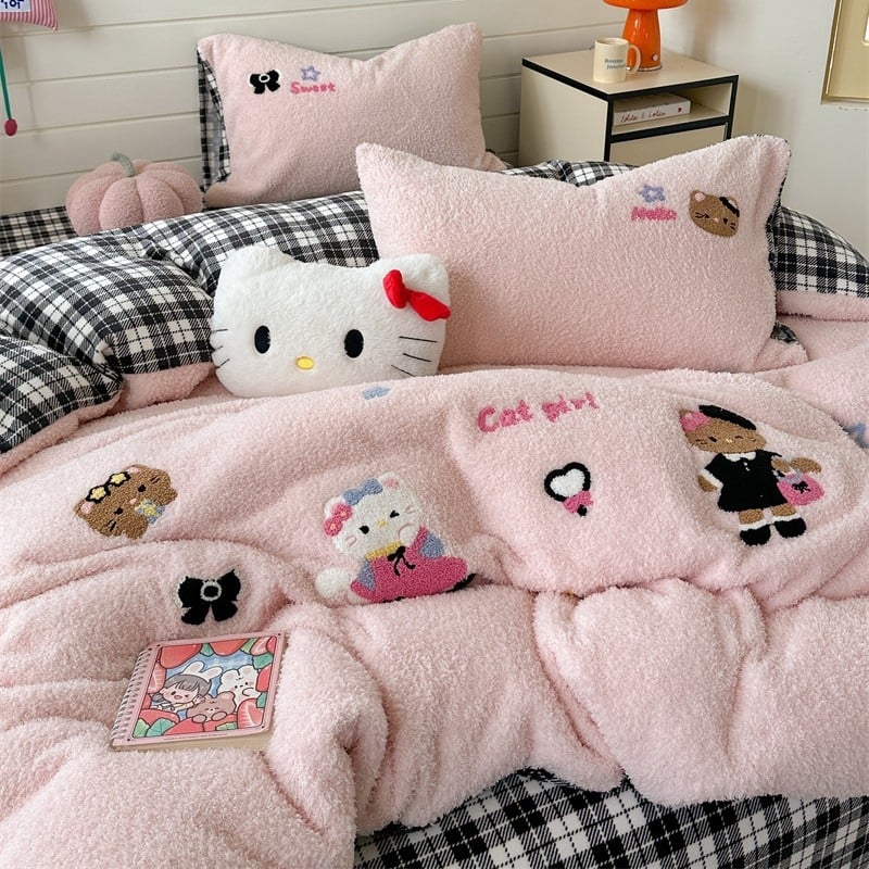 Piima sametist neljaosaline voodipesu komplekt pingviini motiiviga, tikitud ja trükitud, põhjama stil