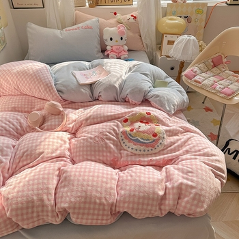 Piimavillast neljaosaline voodipesukomplekt, triibud/geomeetrilised/karikatuurid, reaktiivne värvimine, kaasaegne stiil, 2500–3000 g