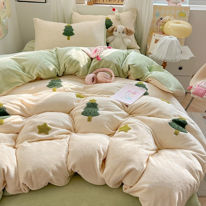 Piimavillast neljaosaline voodipesukomplekt, triibud/geomeetrilised/karikatuurid, reaktiivne värvimine, kaasaegne stiil, 2500–3000 g