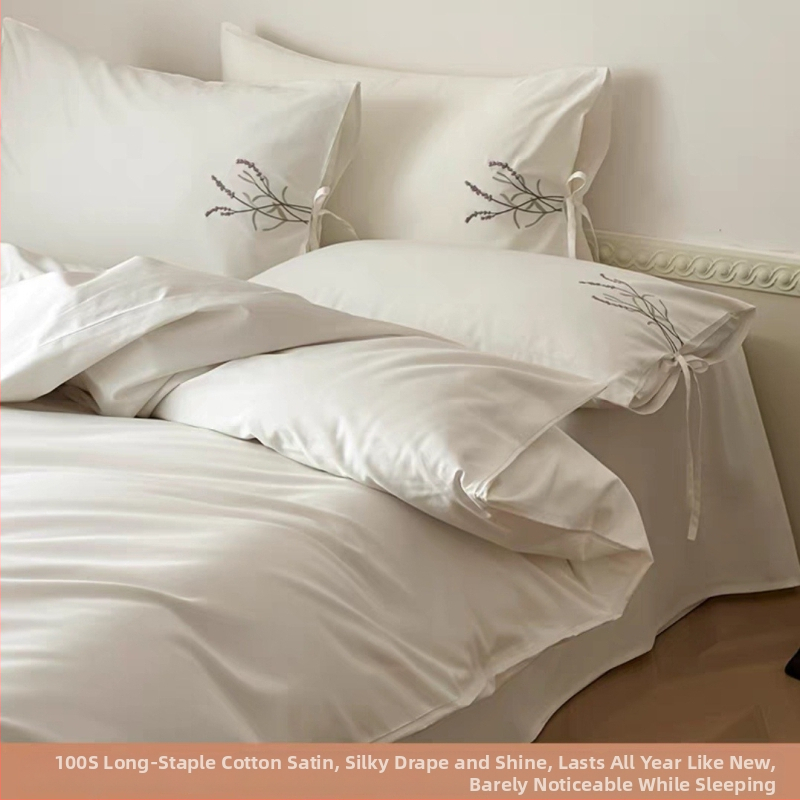 Slip posteljina četverodjelni set od 100S dugovlaknene pamuci, reaktivna otisak i boja, izvez cvjetni uzorak, saten tkanina, gsm 3000-3500