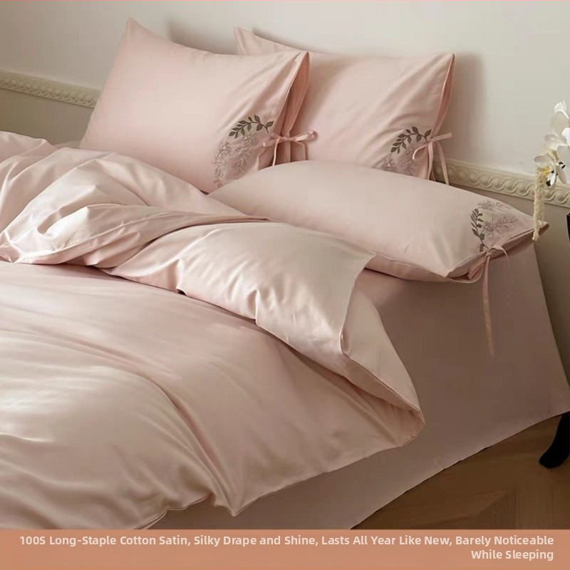 Slip posteljina četverodjelni set od 100S dugovlaknene pamuci, reaktivna otisak i boja, izvez cvjetni uzorak, saten tkanina, gsm 3000-3500