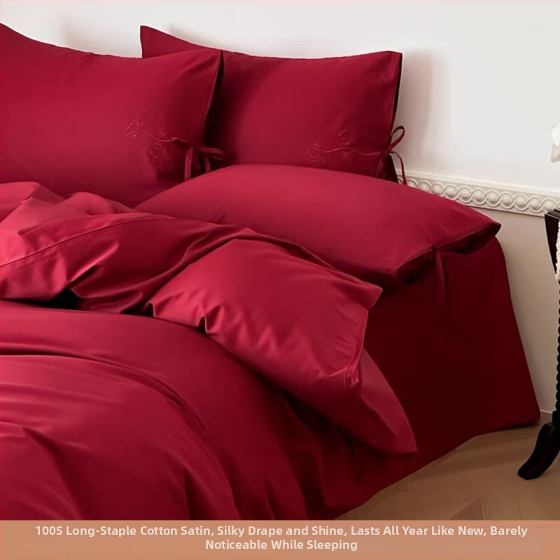 Slip posteljina četverodjelni set od 100S dugovlaknene pamuci, reaktivna otisak i boja, izvez cvjetni uzorak, saten tkanina, gsm 3000-3500