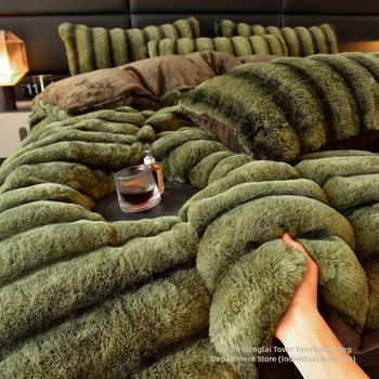 Talvine paks plüüspadi komplekt neljaosadega, piima velu palgid, kahepoolsed fleece Coral Flannel, soe Žakard