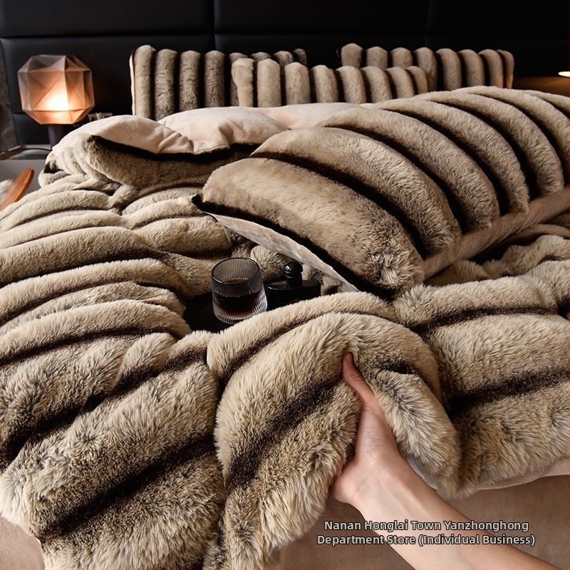 Talvine paks plüüspadi komplekt neljaosadega, piima velu palgid, kahepoolsed fleece Coral Flannel, soe Žakard