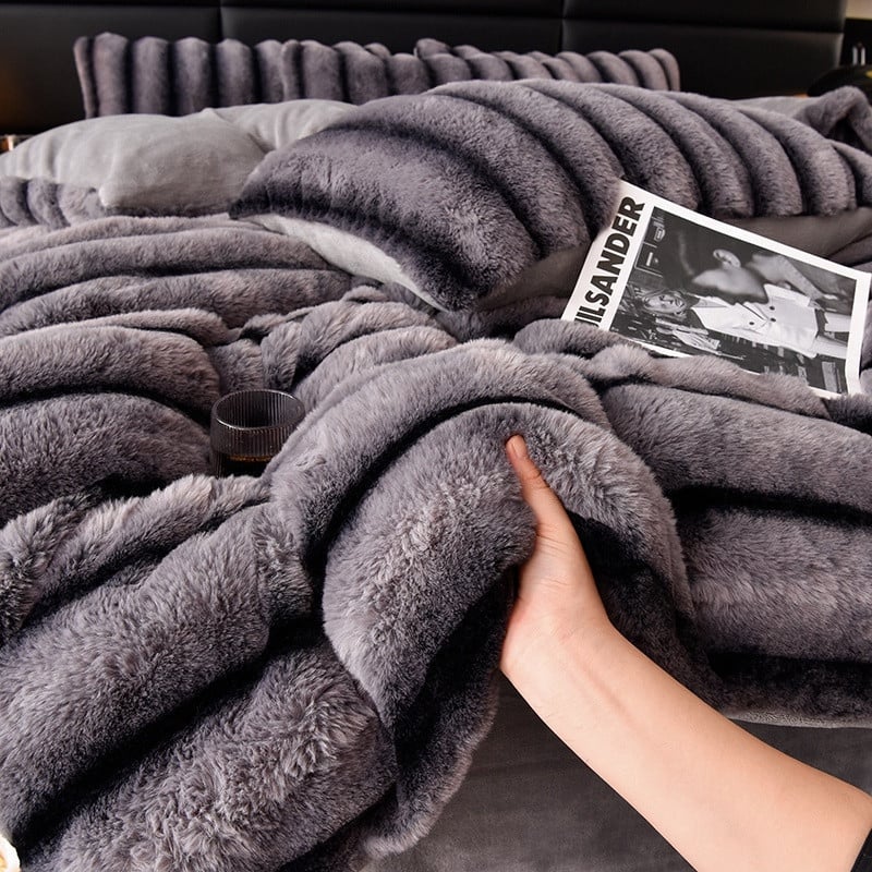 Talvine paks plüüspadi komplekt neljaosadega, piima velu palgid, kahepoolsed fleece Coral Flannel, soe Žakard