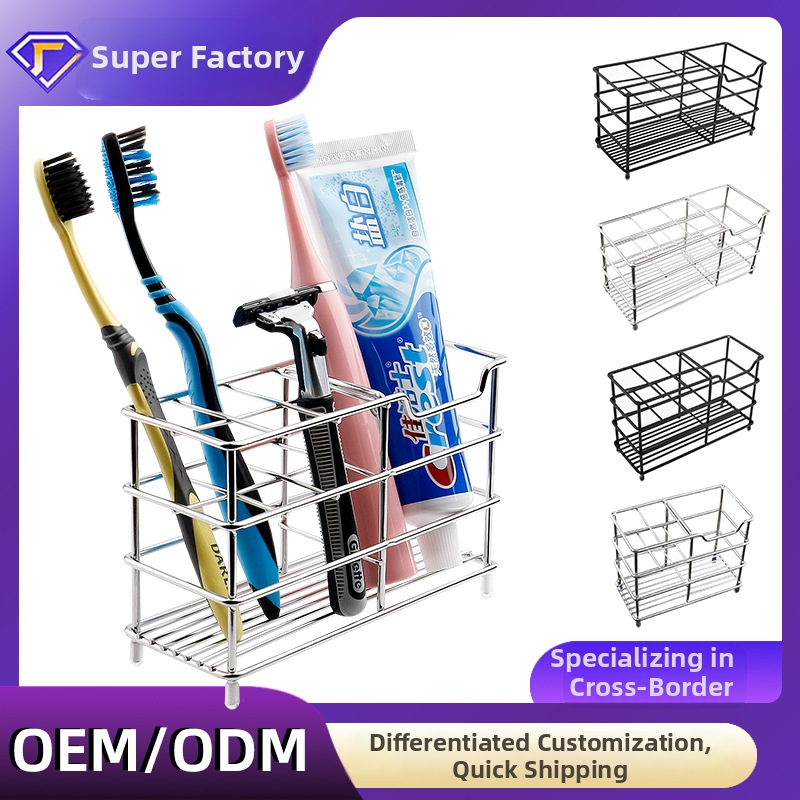 Метален стенен държач за четки за зъби за баня, монтаж без пробиване, съхранение на паста и четки