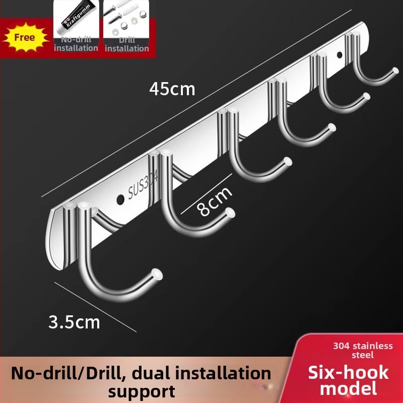 Ανοξείδωτες αυτοκόλλητες κρεμάστρες τοίχου – κουζίνα και μπάνιο, τοίχος χωρίς τρύπες, 3+ κρεμάστρες, φορτίο 30 kg+, Νέο κινεζικό στυλ