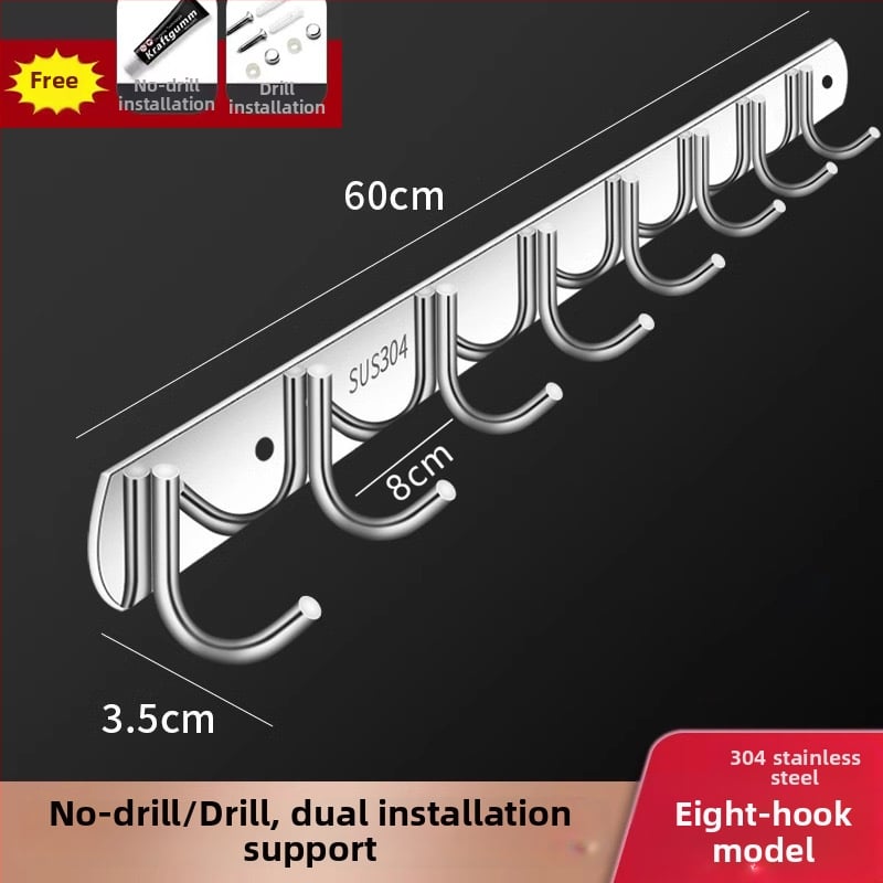 Ανοξείδωτες αυτοκόλλητες κρεμάστρες τοίχου – κουζίνα και μπάνιο, τοίχος χωρίς τρύπες, 3+ κρεμάστρες, φορτίο 30 kg+, Νέο κινεζικό στυλ