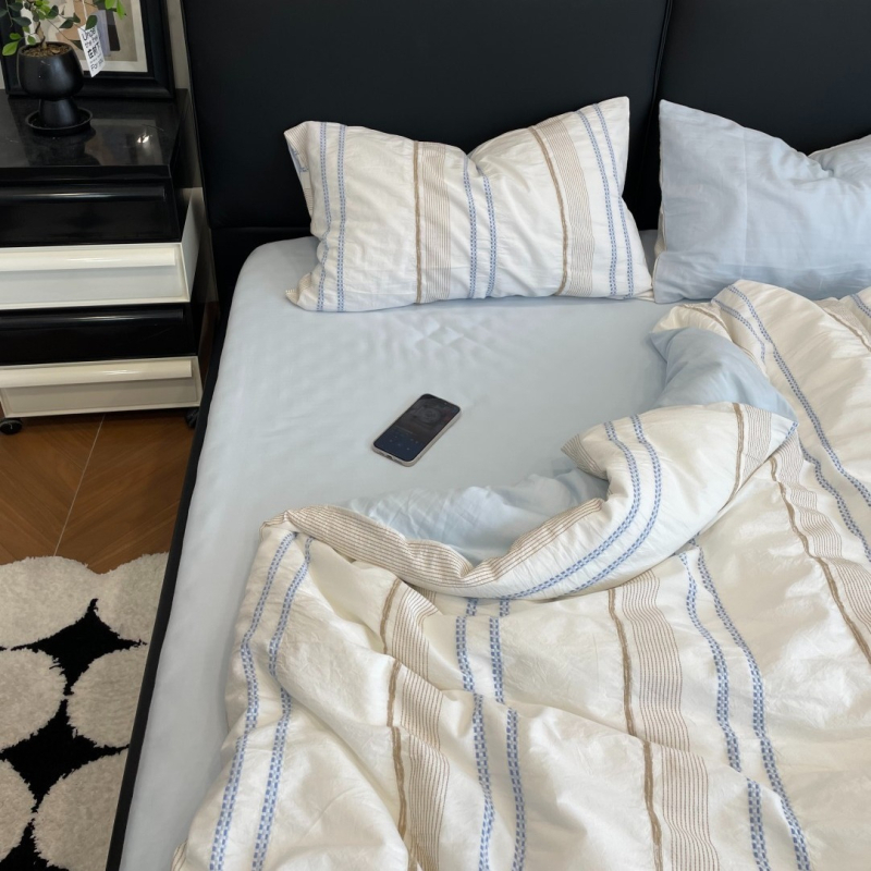 Četvero-dijelni set posteljine od 100% pamuka, jacquard tkanje, geometrijski uzorak, reaktivno bojanje