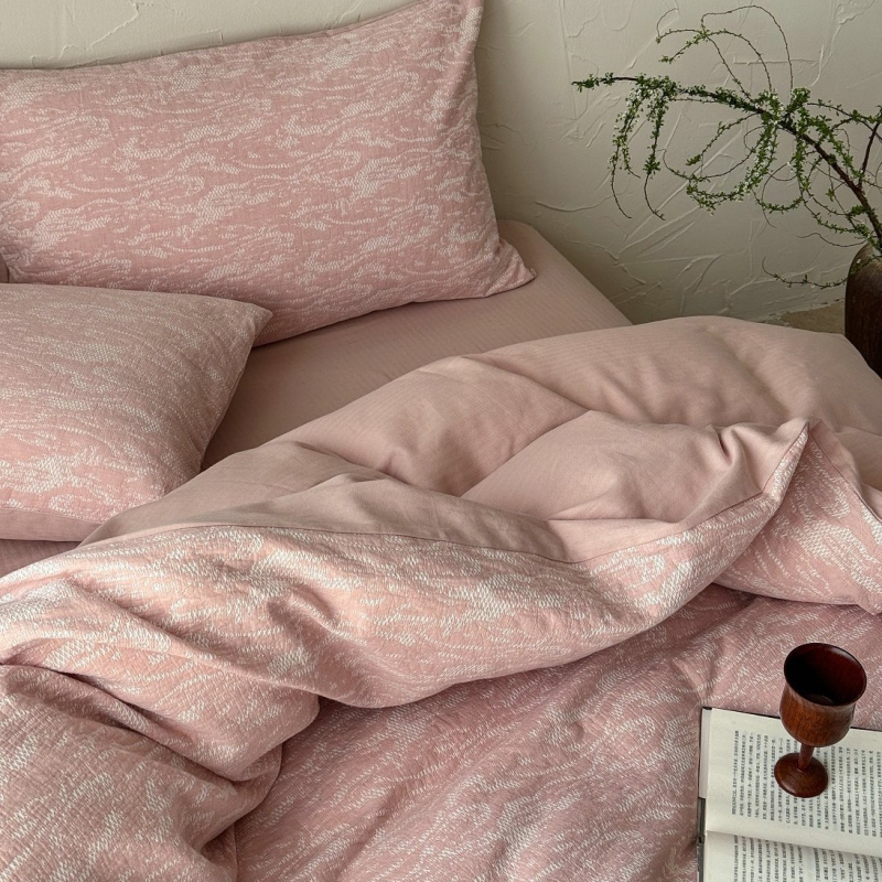 Četvero-dijelni set posteljine od 100% pamuka, jacquard tkanje, geometrijski uzorak, reaktivno bojanje