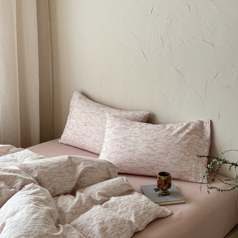 Četvero-dijelni set posteljine od 100% pamuka, jacquard tkanje, geometrijski uzorak, reaktivno bojanje