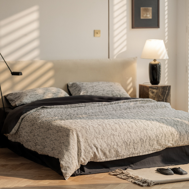 Četvero-dijelni set posteljine od 100% pamuka, jacquard tkanje, geometrijski uzorak, reaktivno bojanje