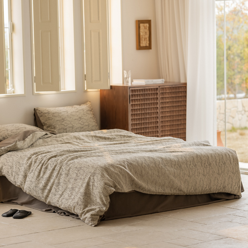 Četvero-dijelni set posteljine od 100% pamuka, jacquard tkanje, geometrijski uzorak, reaktivno bojanje