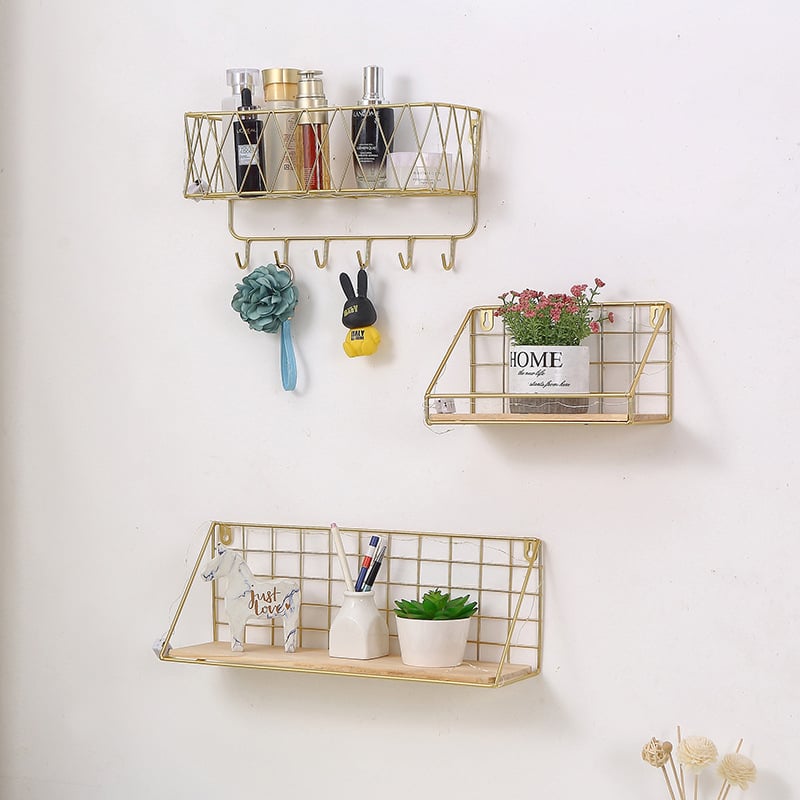 Bainda dzelzs sienas uzglabāšanas plaukts, daudzfunkcionāls, 1 līmenis, āķu uzstādīšana, ietaupa vietu