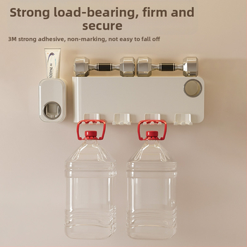 Държач за четки за зъби, стенен монтаж, без пробиване, пластмасов, слот за паста