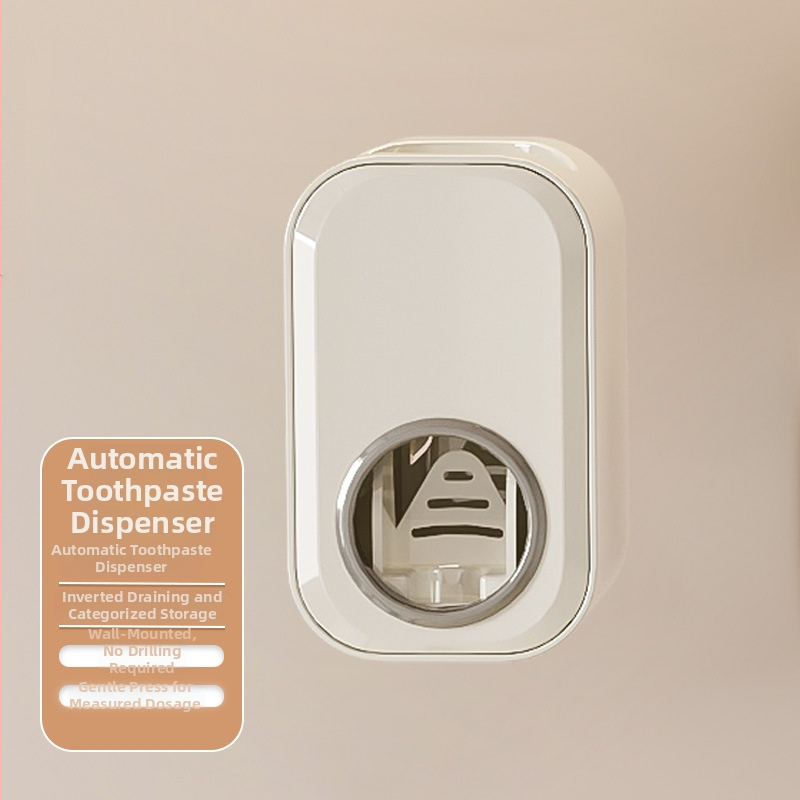 Държач за четки за зъби, стенен монтаж, без пробиване, пластмасов, слот за паста