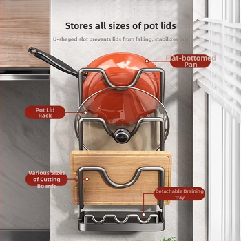 Seinale paigaldatav köögikorraldaja pannide kaante ja lõikelauale, ilma puurimata, süsinikterasest