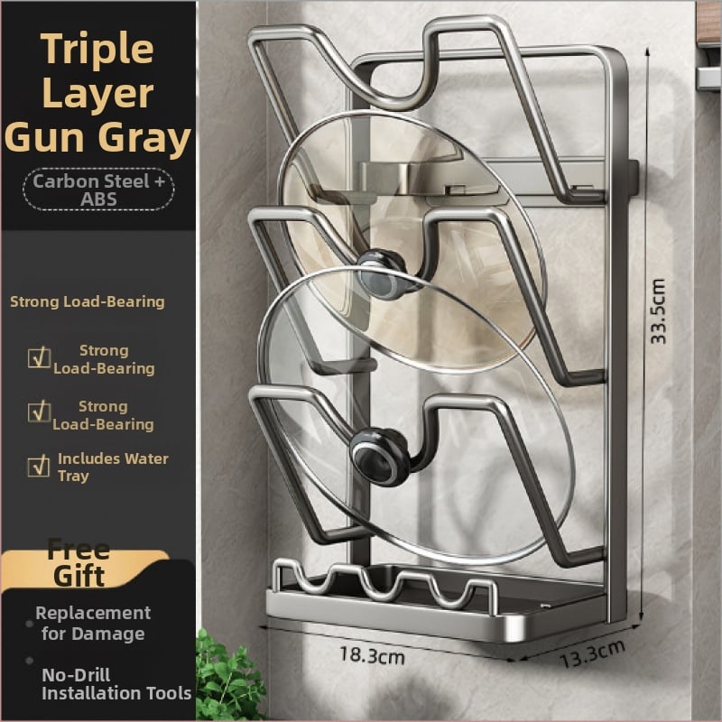 Seinale paigaldatav köögikorraldaja pannide kaante ja lõikelauale, ilma puurimata, süsinikterasest