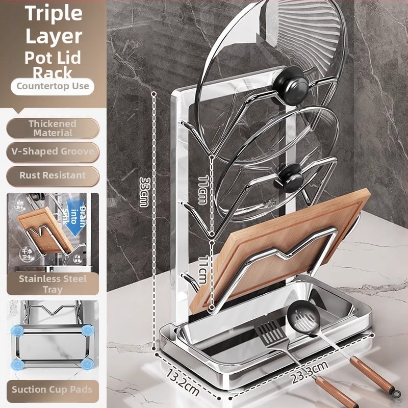 Seinale paigaldatav köögikorraldaja pannide kaante ja lõikelauale, ilma puurimata, süsinikterasest