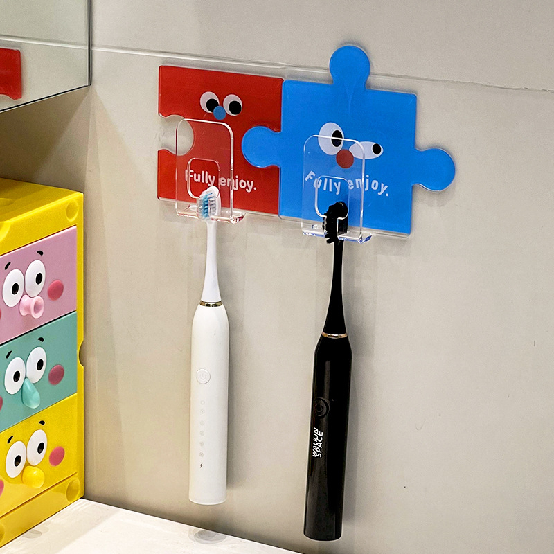 Държач за четки за зъби със стенно закрепване чрез вакуумна чашка и съхранение на чаша за изплакване, акрилен