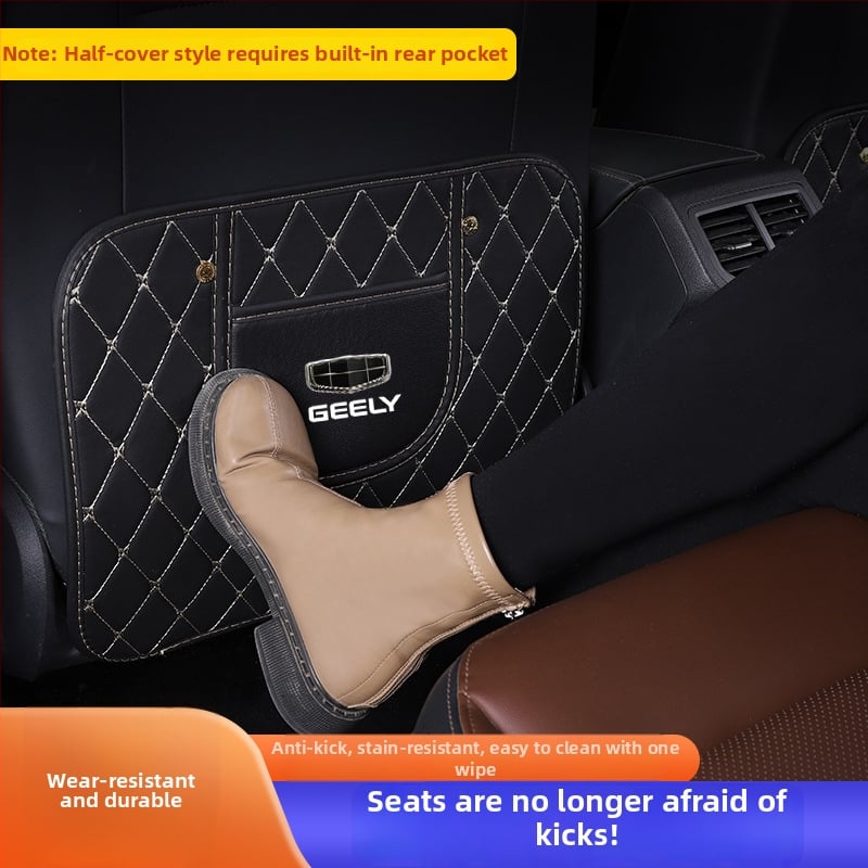 Δερμάτινο προστατευτικό πίσω από το κάθισμα αυτοκινήτου με μοτίβο λογότυπου μάρκας – καθολική προστασία για το πίσω κάθισμα, προστασία από βρωμιά και φθορά
