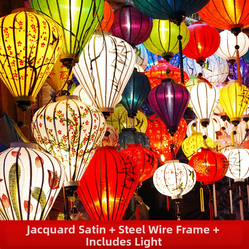 Lampión z hodvábia pre vonkajšie použitie, antický retro štýl, nepravidelného tvaru, osvetľujúci