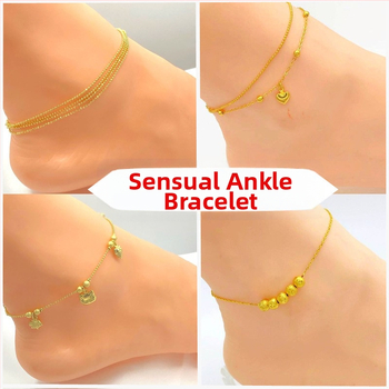 Potītes kaklarota korejiska stila ar ziedu piekariņu un veiksmes pērlēm, 999 pārklājums, pavasaris 2023, XP20230311-79