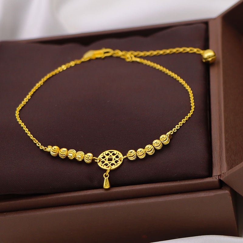 Potītes kaklarota korejiska stila ar ziedu piekariņu un veiksmes pērlēm, 999 pārklājums, pavasaris 2023, XP20230311-79