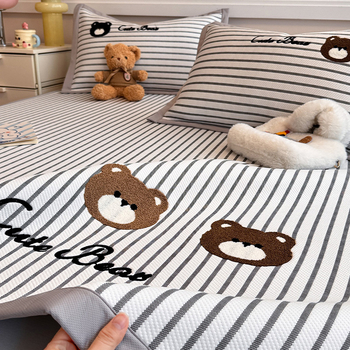 Set hlađajućih podnih matica od ice-silk s izvezenim medvjedom, za djecu, strojno pranje