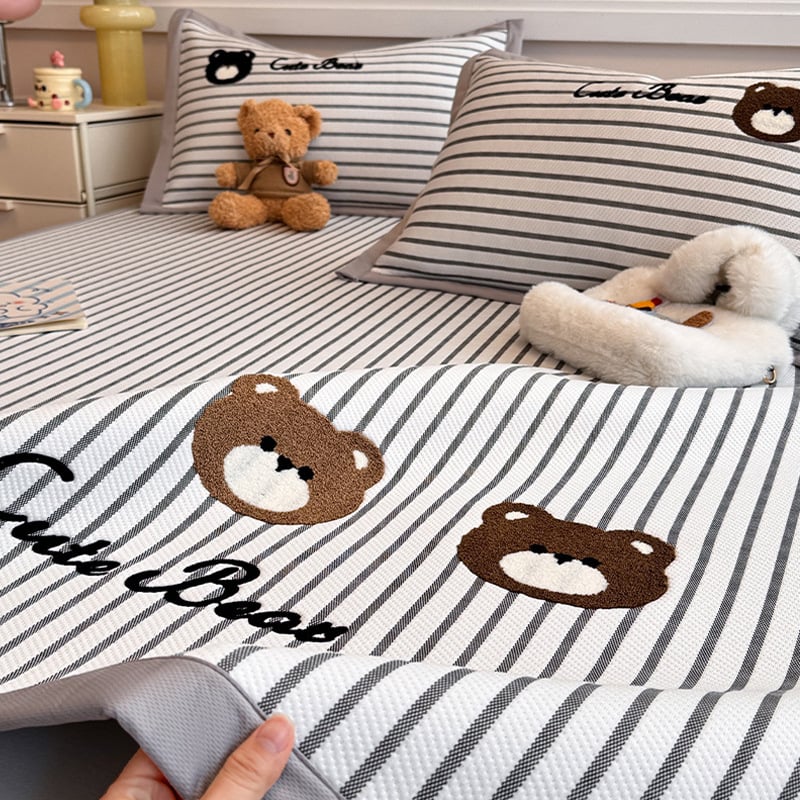 Set hlađajućih podnih matica od ice-silk s izvezenim medvjedom, za djecu, strojno pranje