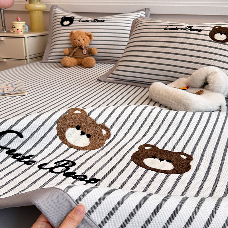 Set hlađajućih podnih matica od ice-silk s izvezenim medvjedom, za djecu, strojno pranje