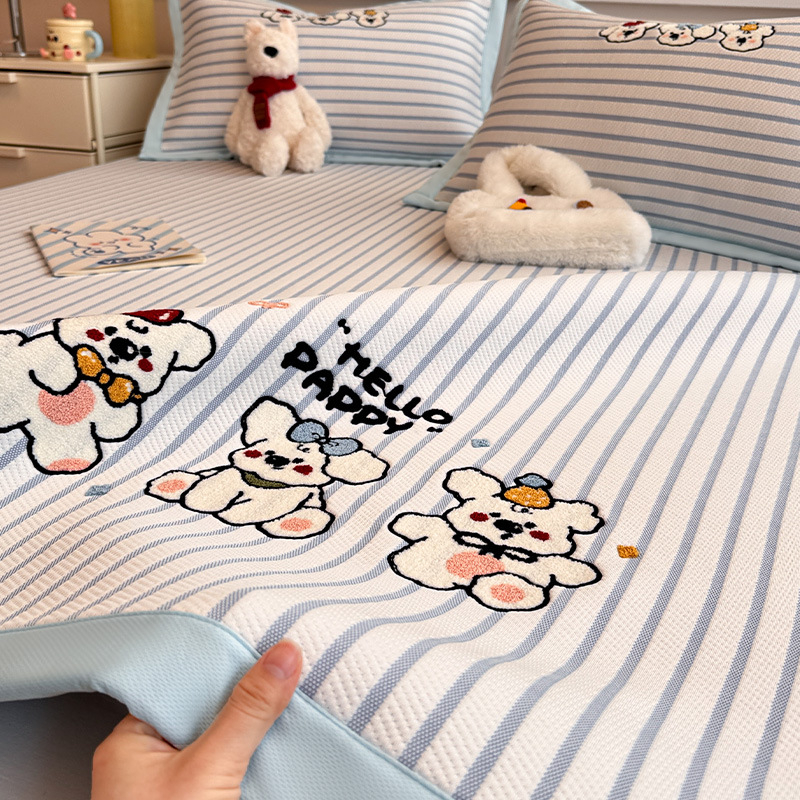 Set hlađajućih podnih matica od ice-silk s izvezenim medvjedom, za djecu, strojno pranje