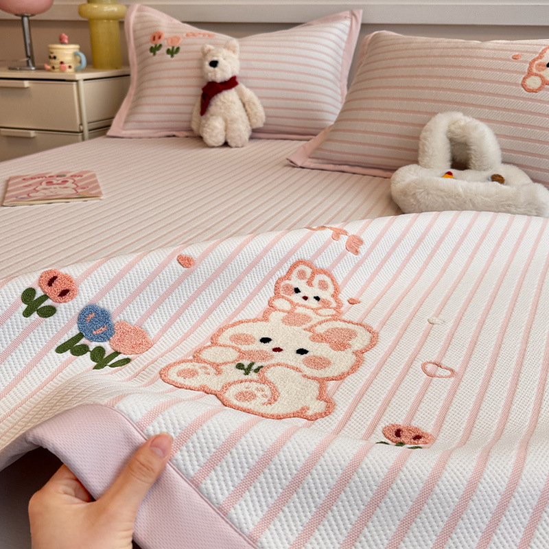 Set hlađajućih podnih matica od ice-silk s izvezenim medvjedom, za djecu, strojno pranje
