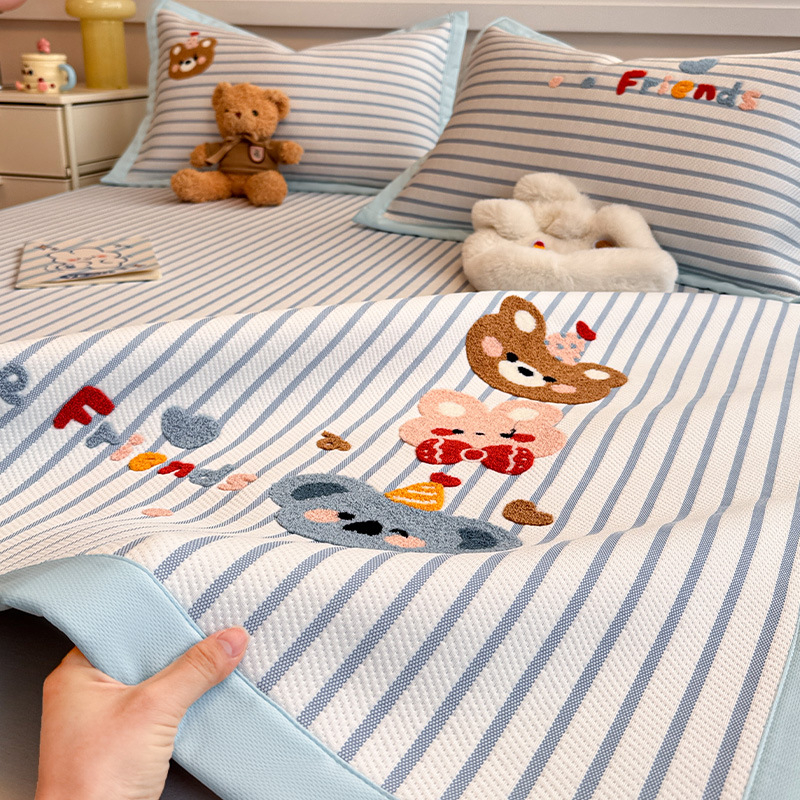 Set hlađajućih podnih matica od ice-silk s izvezenim medvjedom, za djecu, strojno pranje