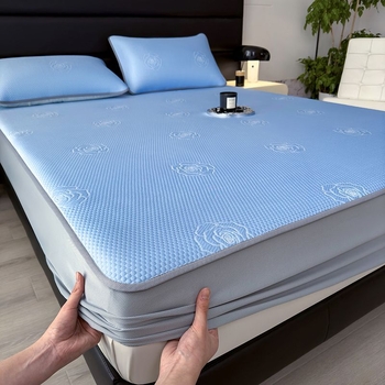 Kolm-osaline Ice Silk Mat ja elastne voodilinad — suvine jahe, viskoosi materjal, trükitud kangas, moodne hiina stiil