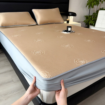 Kolm-osaline Ice Silk Mat ja elastne voodilinad — suvine jahe, viskoosi materjal, trükitud kangas, moodne hiina stiil