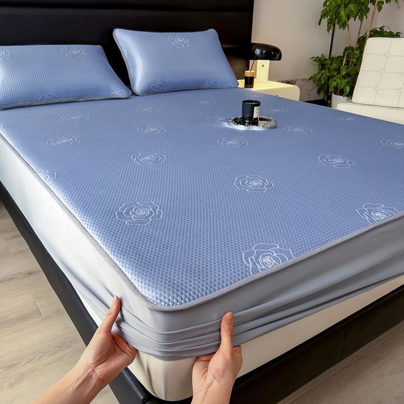 Kolm-osaline Ice Silk Mat ja elastne voodilinad — suvine jahe, viskoosi materjal, trükitud kangas, moodne hiina stiil