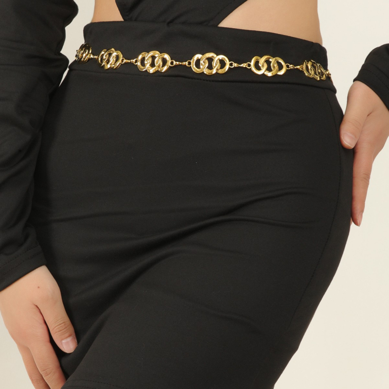 Unisex metalni pojas za struk, podesivi ovalni dekorativni tijelo lanac za haljine, duljina 105 cm