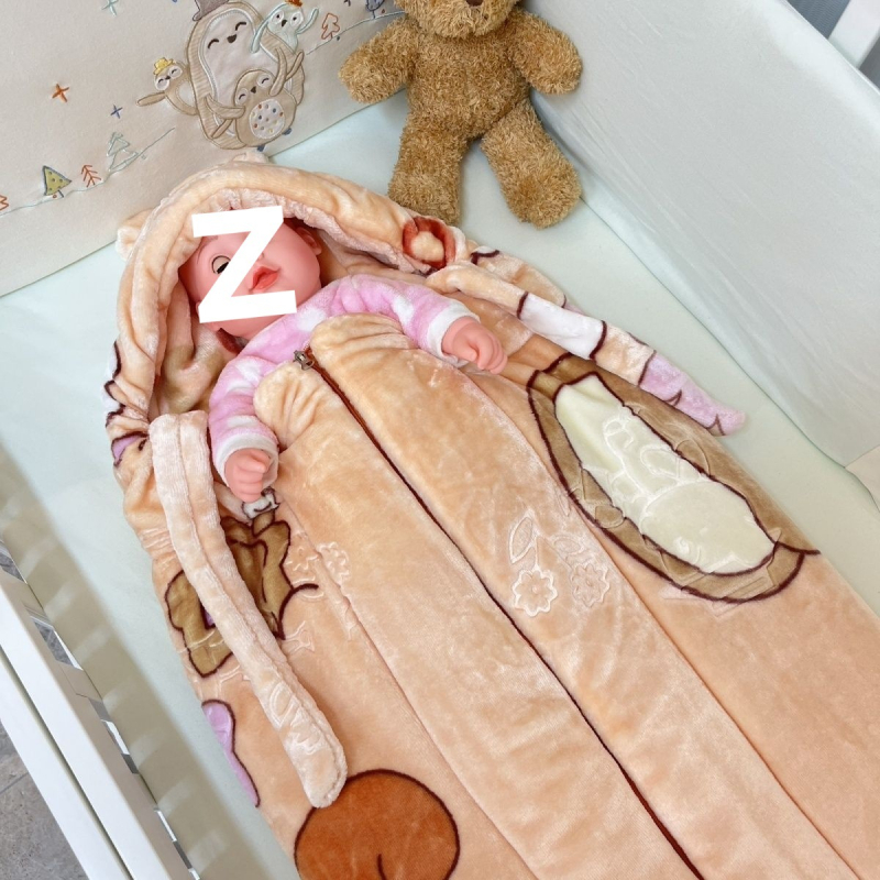 Kolm kihti kihiline beebi magamiskott kašmiiri täidisega ja kahekülgse veluurvoodriga, valmistatud 100% puuvillast